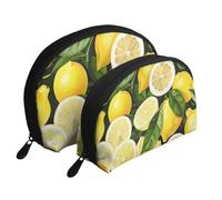 Lot de 2 trousses de maquillage en forme de coquillage avec papillons dorés et blancs - Rangement élégant pour beauté et cadeaux pour femmes et filles, Citrons tropicaux frais, Taille unique, Trousse