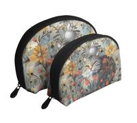 Lot de 2 trousses de maquillage en forme de coquillage avec papillons dorés et blancs - Rangement élégant pour beauté et cadeaux pour femmes et filles, Chats et fleurs drôles, Taille unique, Trousse