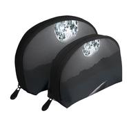 Lot de 2 trousses de maquillage en forme de coquillage de tournesol jaune - Sac de rangement portable de voyage pour femmes et filles, Baleine pleine lune, Taille unique, Trousse de maquillage