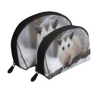Lot de 2 trousses de maquillage en forme de coquillage sur le thème de la plage tropicale - Rangement élégant pour beauté et cadeaux pour femmes et filles, Opossum in Snow, Taille unique, Trousse de