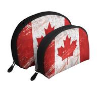 Lot de 2 trousses de maquillage en forme de coquillage sur le thème de la plage tropicale - Rangement élégant pour beauté et cadeaux pour femmes et filles, Drapeau du Canada rétro, Taille unique
