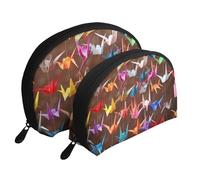 Lot de 2 trousses de maquillage en papier origami avec impression de grues en papier pour femmes et filles, blanc, Taille unique, Trousse de maquillage
