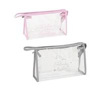 Lot de 2 trousses de maquillage en plastique transparent imperméable rose et gris 24 cm, Divers , 24x8x15 cm