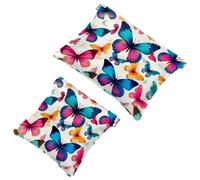 Lot de 2 trousses de maquillage esthétiques avec fleur et papillon - 1442 - Sac de maquillage étanche - Portable - Sans fermeture éclair, Multicolore 04, A:7.1x5.8in/18x14.8cm,B:4.7x4.5in/12x11.5cm