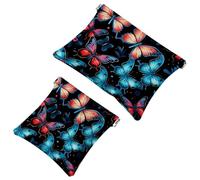 Lot de 2 trousses de maquillage esthétiques avec fleur et papillon - 1442 - Sac de maquillage étanche - Portable - Sans fermeture éclair, Multicolore 05, A：7.1x5.8in/18x14.8cm，B:4.7x4.5in/12x11.5cm