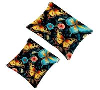 Lot de 2 trousses de maquillage esthétiques avec fleur et papillon - 1475 - Étanche - Portable - Sans fermeture éclair, Multicolore 09, A：7.1x5.8in/18x14.8cm，B:4.7x4.5in/12x11.5cm