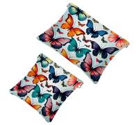 Lot de 2 trousses de maquillage esthétiques avec fleur et papillon - 1475 - Étanche - Portable - Sans fermeture éclair, Multicolore 07, A:7.1x5.8in/18x14.8cm,B:4.7x4.5in/12x11.5cm