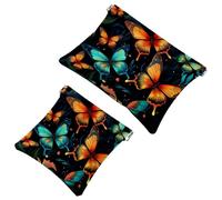 Lot de 2 trousses de maquillage esthétiques avec fleur et papillon - 1475 - Étanche - Portable - Sans fermeture éclair, Multicolore 02, A：7.1x5.8in/18x14.8cm，B:4.7x4.5in/12x11.5cm