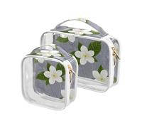 Lot de 2 trousses de maquillage et de toilette transparentes approuvées par la TSA - Motif floral et blanc sur fond marbre gris - Conforme aux normes des compagnies aériennes