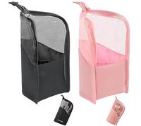 Lot de 2 trousses de maquillage étanches - Porte-pinceaux de maquillage - Organiseur multiple pour pinceaux de maquillage et crayons cosmétiques - Avec fermeture éclair et poignée de transport - Noir