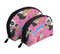 Lot de 2 trousses de maquillage imprimées pizza et pandas géants, blanc, Taille unique