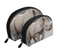 Lot de 2 trousses de maquillage noires et blanches à gros pois pour femmes et filles, Animal Rhino, Taille unique, Trousse de maquillage