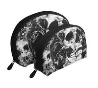 Lot de 2 trousses de maquillage noires et blanches avec motif tête de mort humaine pour femme, blanc, Taille unique, Trousse de maquillage