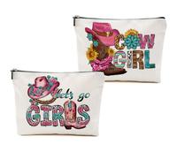 Lot de 2 trousses de maquillage occidentales Let's Go pour filles, chapeau de cowgirl, bottes, cadeaux de cowgirl pour femmes, filles, sœurs, meilleures amies, bottes de cowboy, cadeaux de Noël