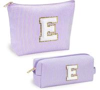 Lot De 2 Trousses De Maquillage Personnalisées ¿ Initiales De A À Z ¿ Grand Organisateur De Maquillage Rose ¿ Cadeaux D'anniversaire Pour Femme, Violet-E, E, Pratique