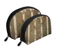 Lot de 2 trousses de maquillage portables avec chaises de palmier de plage et bateaux pour le rangement quotidien et l'organisation des voyages, Construction antique avec branche d'olivier romaine et