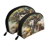 Lot de 2 trousses de maquillage portables avec fermeture éclair Motif vaches noires et blanches, Animaux africains., Taille unique