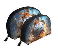 Lot de 2 trousses de maquillage portables pour le baseball - Grandes et petites pochettes cosmétiques de voyage