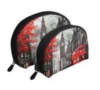 Lot de 2 trousses de maquillage rouges avec impression de rue de Londres - Pochette portable de voyage pour le rangement quotidien et l'organisation de voyage, Red London Street, One Size, Trousse de