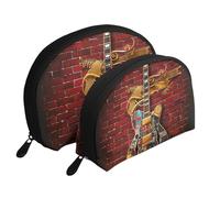 Lot de 2 trousses de maquillage rouges avec impression de rue de Londres - Pochette portable de voyage pour le rangement quotidien et l'organisation de voyage, Note guitare, One Size, Trousse de
