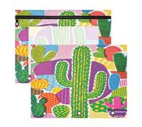 Lot de 2 trousses de maquillage transparentes avec fenêtre pour papier A4, lettres et fournitures artistiques pour enseignants, couleur vive cactus des années 80