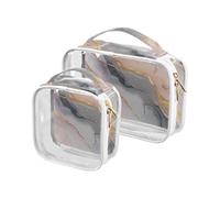 Lot de 2 trousses de maquillage transparentes pour femme - Approuvées par la TSA - Gris pâle - Marbré