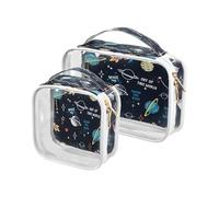 Lot de 2 trousses de maquillage transparentes pour femmes, hommes, filles, système solaire, galaxie, trousse de toilette pour voyage, nécessité, multi, Multiples, trousse de toilette
