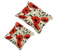 Lot de 2 trousses de maquillage vintage avec motifs de fleurs de coquelicot et notes de musique - Fermeture automatique - Sans fermeture éclair - Petite pochette de maquillage pour ranger les