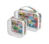 Lot de 2 trousses de toilette colorées Strange Friends transparentes et décoratives approuvées par la TSA - Trousse de maquillage de voyage essentielle de rasage, Amis étranges colorés, 1 size