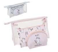 Lot de 2 trousses de toilette de voyage en plastique transparent blanc et rose avec chats adorables, divers accessoires, trousse pour maquillage, 24 cm, rose, 24x15x8 cm