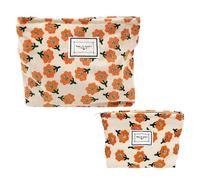 Lot de 2 trousses de toilette de voyage multifonctionnelles, sac à main, petite trousse cosmétique, trousse cosmétique pour femme, trousse cosmétique en velours côtelé, motif floral (orange), Orange,