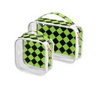 Lot de 2 trousses de toilette de voyage transparentes à carreaux jaunes, vertes, noires, approuvées par la TSA - Étanches - Conforme aux normes des compagnies aériennes aéroportuaires - Motif écossais