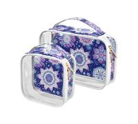 Lot de 2 trousses de toilette de voyage transparentes à motif mandala violet bohème, approuvées par la TSA - Petite trousse de maquillage multifonction conforme aux normes des compagnies aériennes
