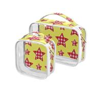 Lot de 2 trousses de toilette transparentes à carreaux avec étoiles jaunes - Approuvées par la TSA - Trousse de maquillage - Accessoires de voyage