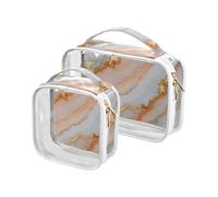 Lot de 2 trousses de toilette transparentes à suspendre - Approuvées par la TSA - Marbrées - Blanc pâle - Pour le rasage