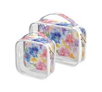 Lot de 2 trousses de toilette transparentes avec fleurs pastel - Approuvées par la TSA - Imperméables - Pour le rasage, Fleurs de couleur pastel vives de rêve