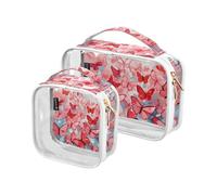 Lot de 2 trousses de toilette transparentes décoratives à suspendre approuvées par la TSA Happy Valentine Papillons Multifonctions avec fermeture éclair Conforme aux normes des compagnies aériennes