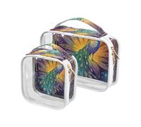 Lot de 2 trousses de toilette transparentes décoratives pour homme approuvées par la TSA Tarot Paon lumineux Trousse de maquillage portable Petite trousse de maquillage Airport Airline Bolsa de
