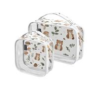Lot de 2 trousses de toilette transparentes en PVC pour voyage Motif champignon et ours, multicolore, Lot de 2