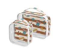 Lot de 2 trousses de toilette transparentes marron blanc western cowboy vintage pour homme approuvé par la TSA petite trousse de maquillage portable pour homme Kit de rasage marron blanc western