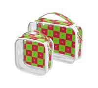 Lot de 2 trousses de toilette transparentes pour homme - Motif à carreaux - Vert et rouge - Approuvé par la TSA - Conforme aux normes des compagnies aériennes
