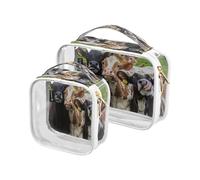 Lot de 2 trousses de toilette transparentes pour maquillage - Motif vache - Herbe verte - Pour femmes, hommes et filles - Noir et blanc, multicolore, Trousse de toilette