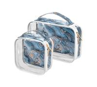 Lot de 2 trousses de voyage transparentes à motif marbré abstrait approuvé par la TSA - Petite trousse de maquillage portable conforme aux normes des compagnies aériennes