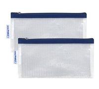 Lot de 2 Trousses transparente Waytex rectangulaires plates sans PVC 22 x 11 cm fermeture éclair zip Bleu marine Bleu marine G