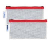 Lot de 2 Trousses transparente Waytex rectangulaires plates sans PVC 22 x 11 cm fermeture éclair zip Rouge Rouge G