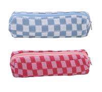 Lot De 2 Trousses Tricotées En Forme De Damier, Trousse À Crayons À Fermeture Éclair, Sac De Papeterie Portable, Sac De Rangement Polyvalent À Fermeture Éclair