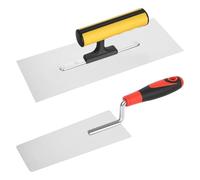 Lot de 2 truelles de lissage professionnelles, outils de maçonnerie en acier inoxydable, truelle trapézoïdale + spatule professionnelle avec poignée souple/poignée ergonomique, spatule de lissage pour