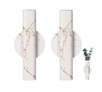 Lot de 2 tubes de fleurs muraux autocollants - En métal - Décoration à suspendre - Vase collant - Montage mural minimaliste - Vase ouvert pour arrangements floraux (blanc avec doré)