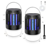 Lot de 2 tue-insectes solaires d'extérieur 3 en 1 - Lampe de camping rechargeable par USB - Étanche et portable - Piège à moucherons pour extérieur et intérieur