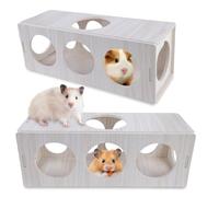 Lot de 2 Tunnels pour Hamster - Cachette en Bois pour Cochon de Mer, Hamster Nain, Doré et Gerbille - 25 x 9 x 9 cm